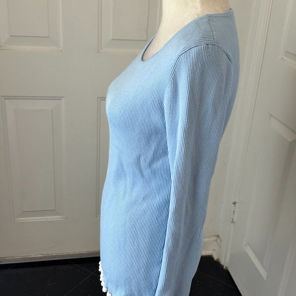 Calvin Klein Light Blue Round Neck Long Sleeve Blouse Sz M - Picture 5 of 11